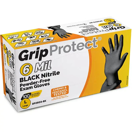 GripProtect® 6 Mil BLACK Nitrile Powder-Free Exam Gloves Global Garden